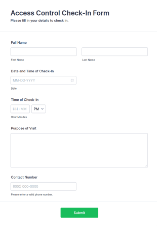 Access Control Check In Form Template