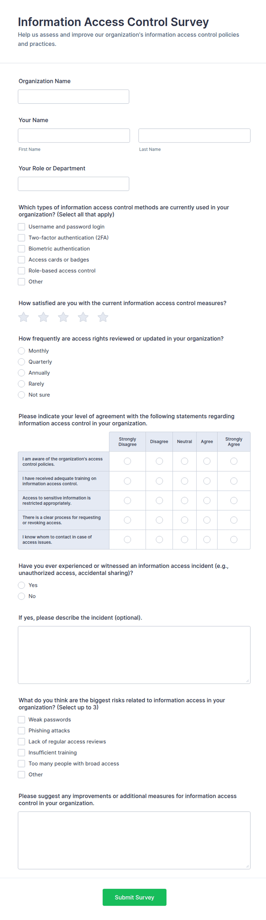 Data Access Control Form Access Control Information Survey Form Template | Jotform