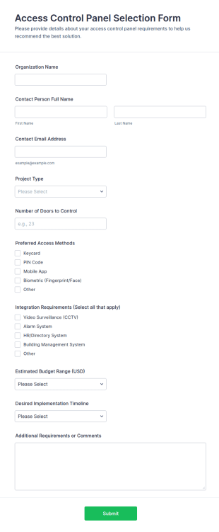 Access Control Panel Selection Form Template
