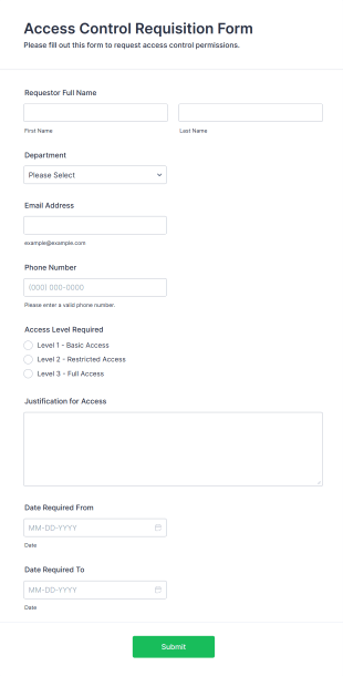 Access Control Requisition Form Template
