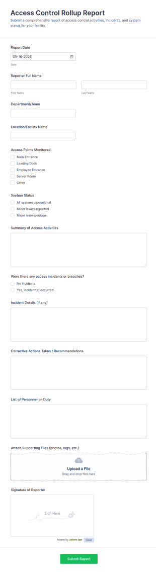 Access Control Rollup Report Form Template