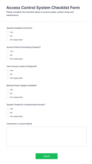 Access Control System Checklist Form Template