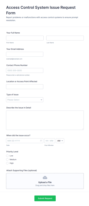 Access Control System Issue Request Form Template