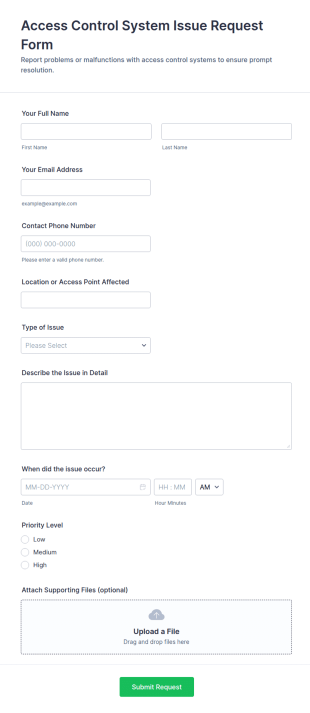 Access Control System Issue Request Form Template