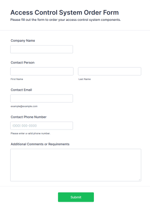Access Control System Order Form Template