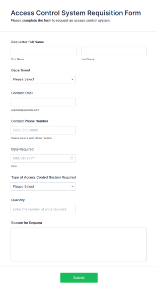 Access Control System Requisition Form Template
