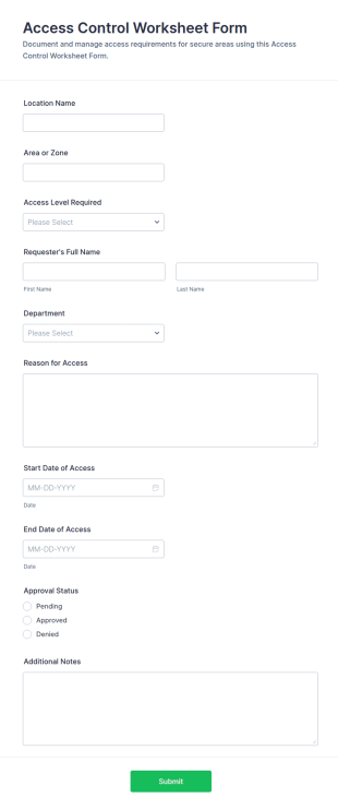 Access Control Worksheet Form Template