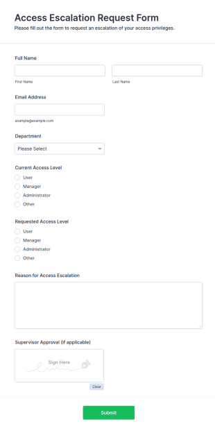 Access Escalation Request Form Template
