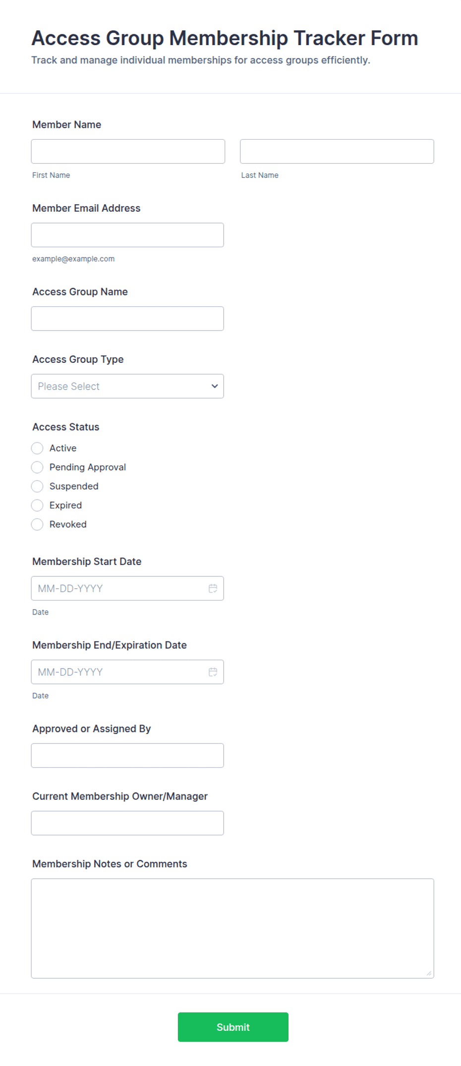 Access Group Membership Tracker Form Template | Jotform