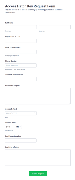 Access Hatch Key Request Form Template