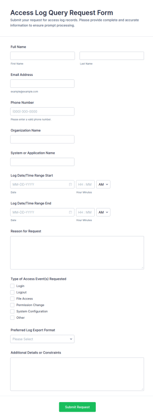 Access Log Query Request Form Template