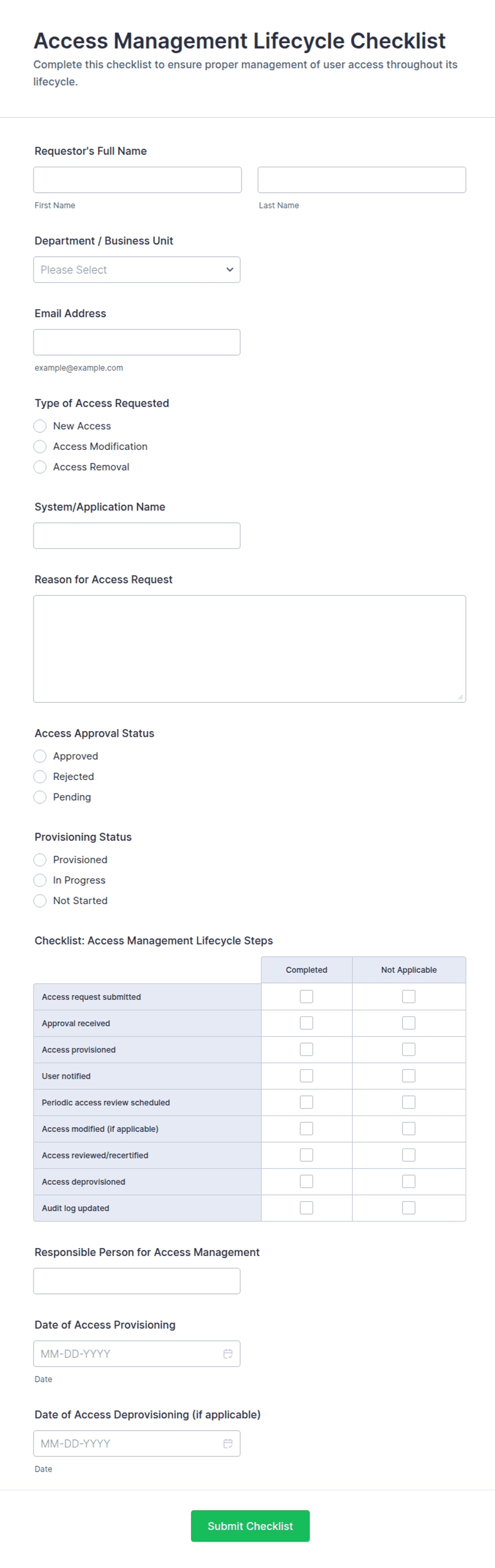 Access Management Lifecycle Checklist Form Template | Jotform