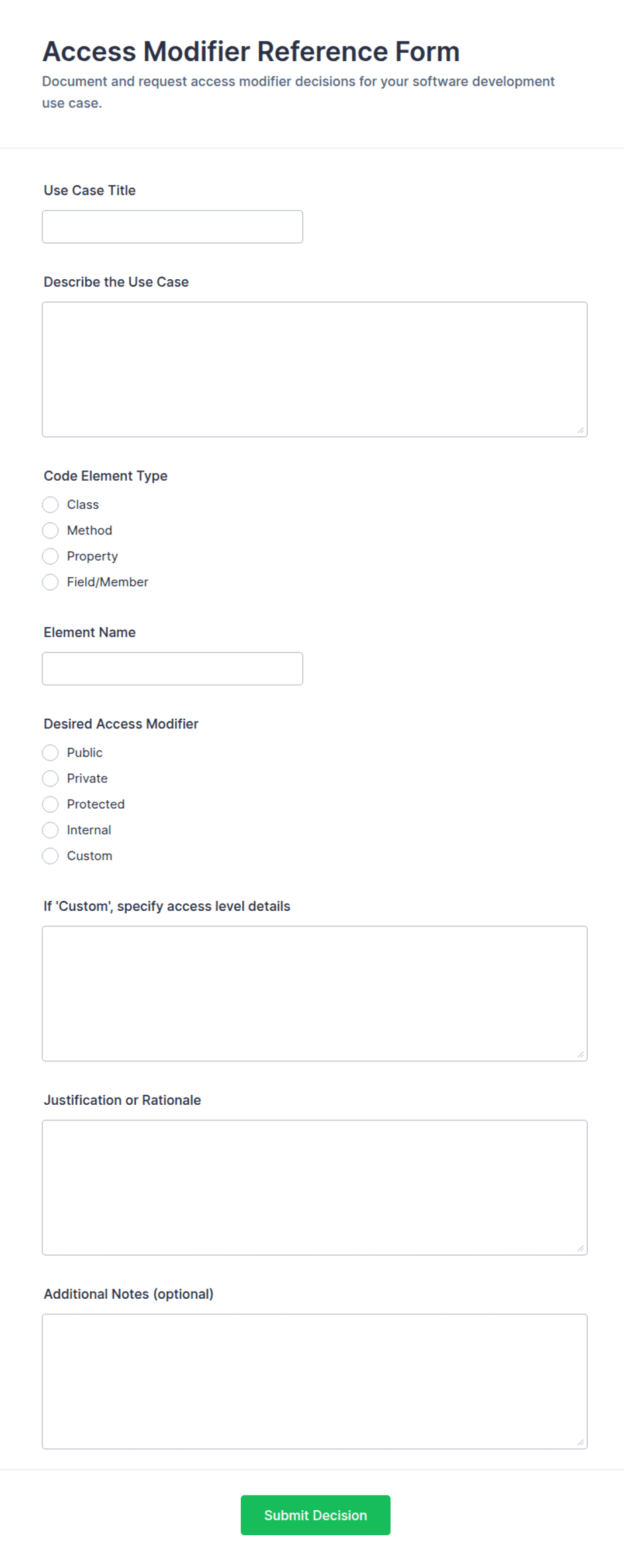 Access Modifier Reference Form Template | Jotform