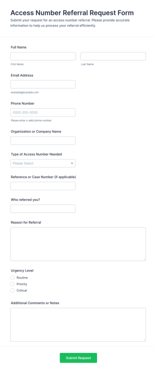 Access Number Referral Request Form Template