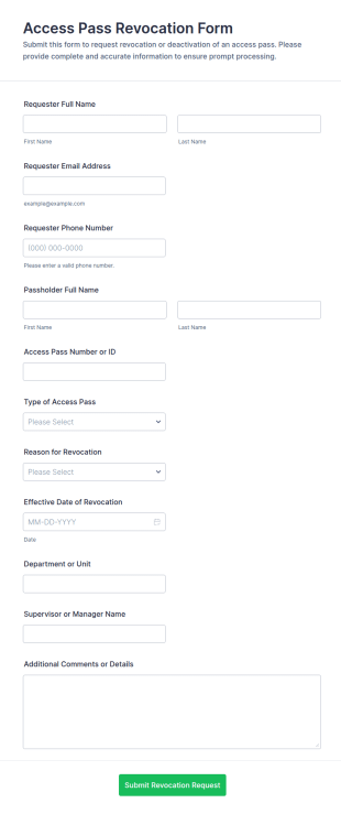 Access Pass Revocation Form Template