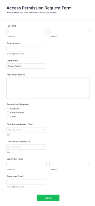 Access Permission Request Form Form Template