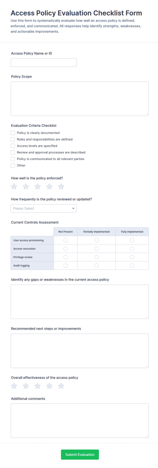 Access Policy Evaluation Checklist Form Template