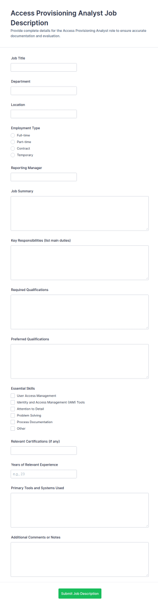Access Provisioning Analyst Job Description Form Template