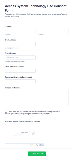 Access System Technology Use Consent Form Template