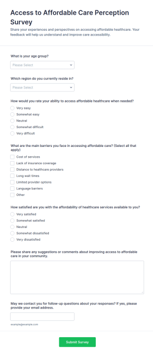 Access To Affordable Care Perception Survey Form Template