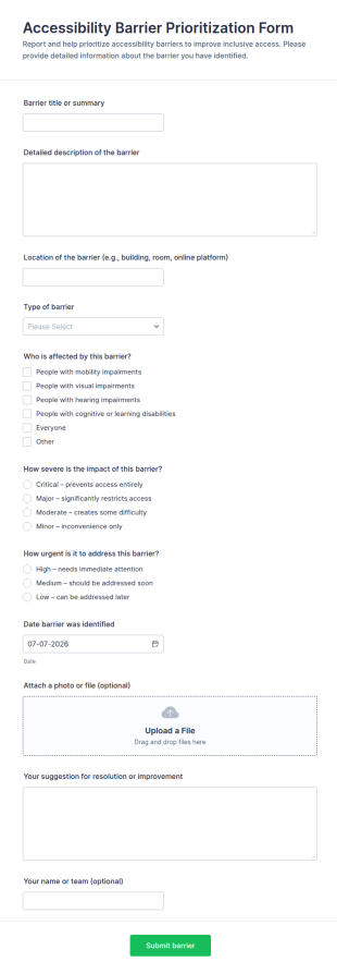Accessibility Barrier Prioritization Form Template