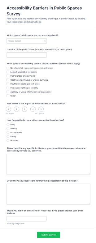 Accessibility Barriers In Public Spaces Survey Form Template