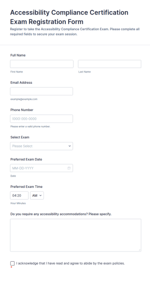 Accessibility Compliance Certification Exam Registration Form Template