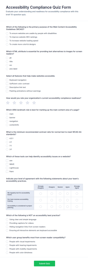 Accessibility Compliance Quiz Form Template