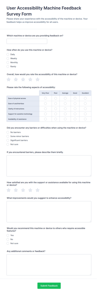 Accessibility Machine Feedback Survey Form Template