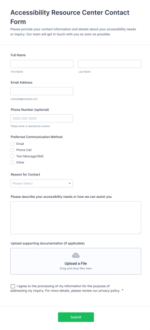 Accessibility Resource Center Contact Form Template
