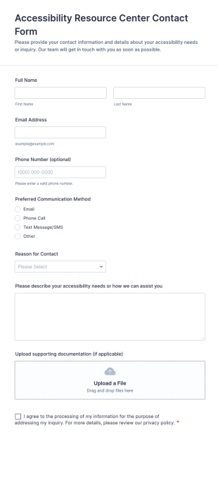 Accessibility Resource Center Contact Form Template