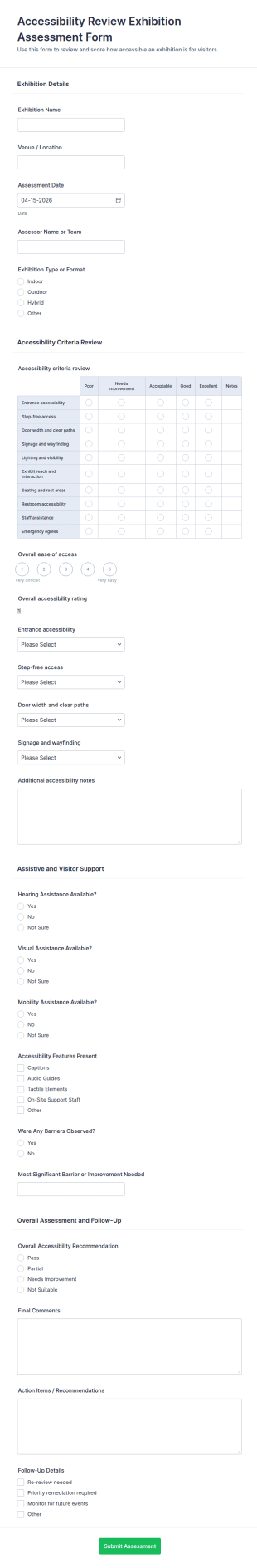 Accessibility Review Exhibition Assessment Form Template