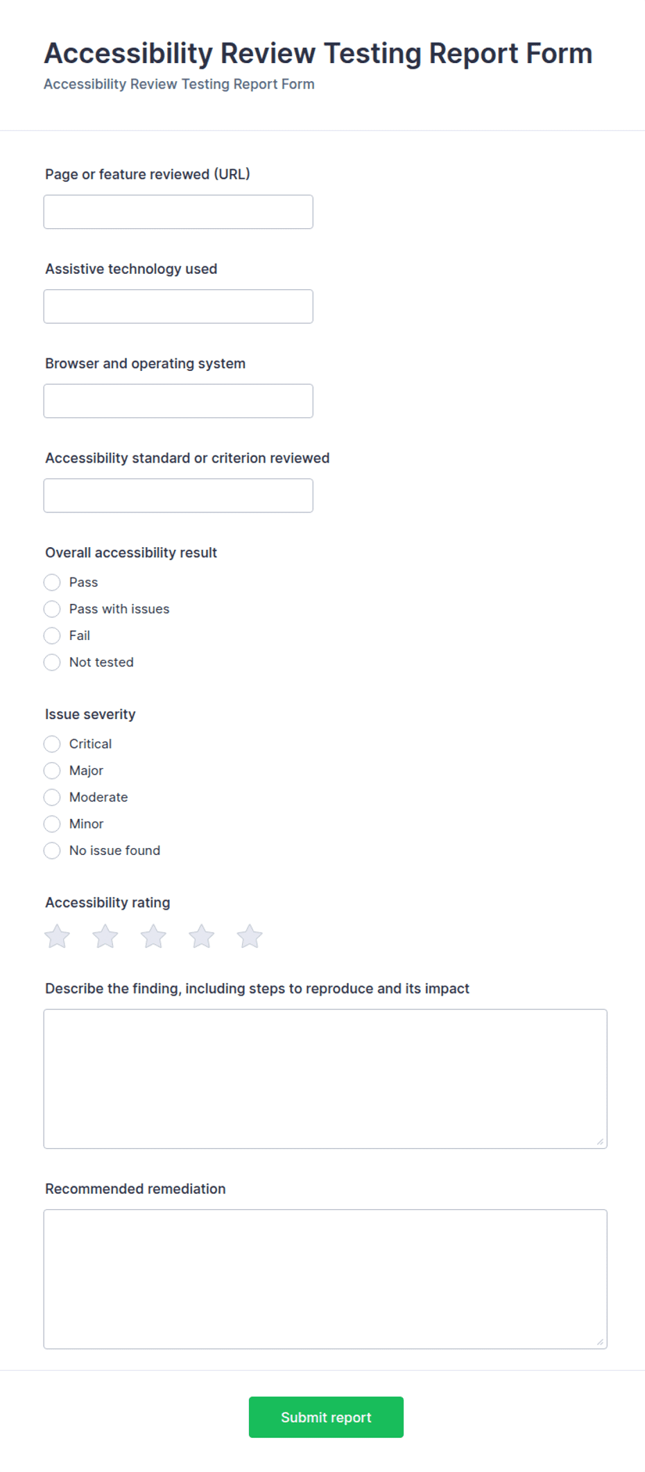 Accessibility Review Testing Report Form Template | Jotform