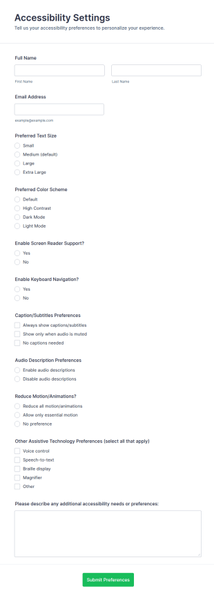 Accessibility Settings Form Template