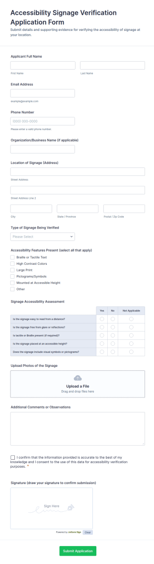 Accessibility Signage Verification Application Form Template