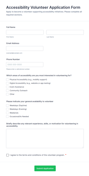 Accessibility Volunteer Application Form Form Template