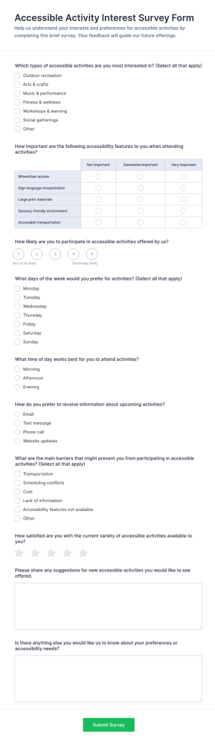 Accessible Activity Interest Survey Form Template