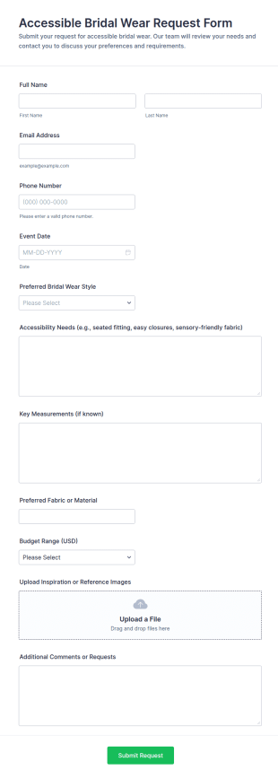 Accessible Bridal Wear Request Form Template