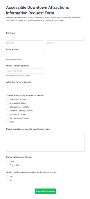 Accessible Downtown Attractions Information Request Form Template