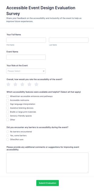 Accessible Event Design Evaluation Survey Form Template