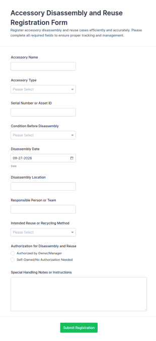 Accessory Disassembly And Reuse Registration Form Template