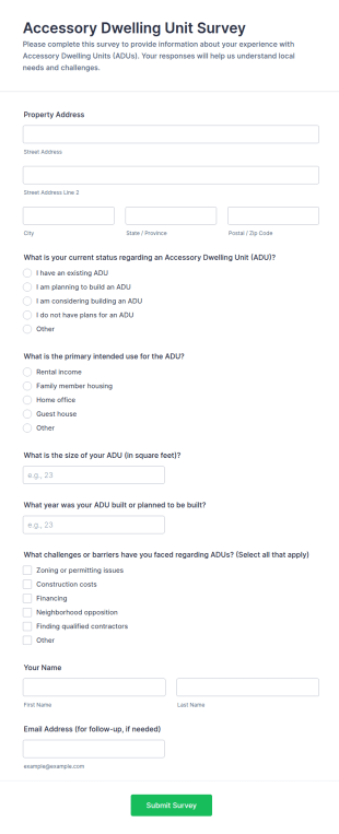 Accessory Dwelling Unit Survey Form Template