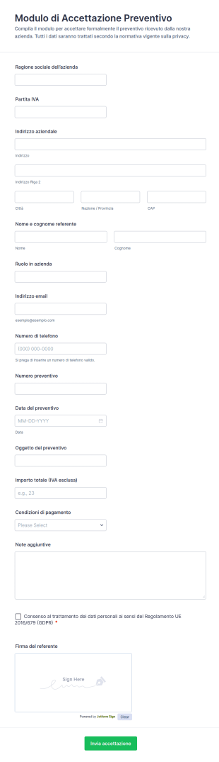 Accettazione Preventivo Form