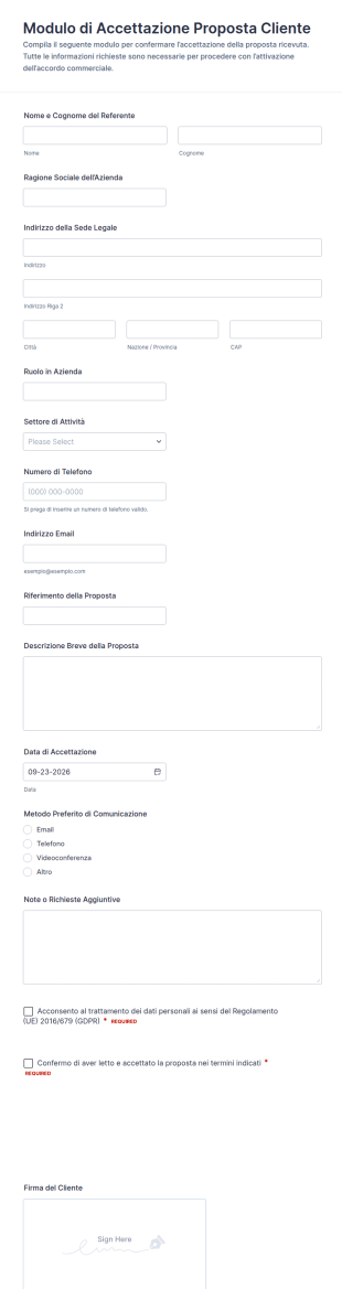 Accettazione Proposta Clienti Form