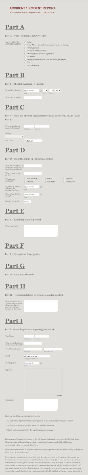 Accident Incident Report Form Template
