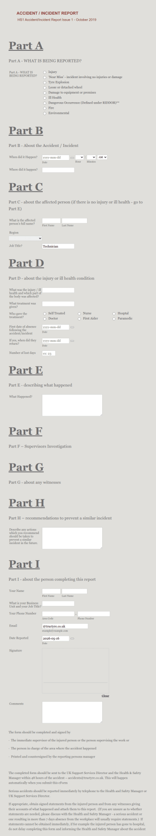 Accident Incident Report Form Template