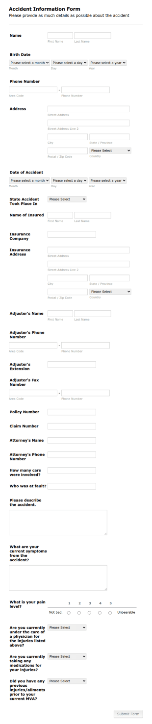 Car Insurance Accident Information Form Template