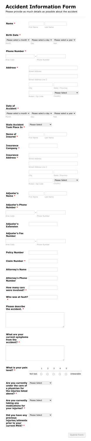 Car Insurance Accident Information Form Template
