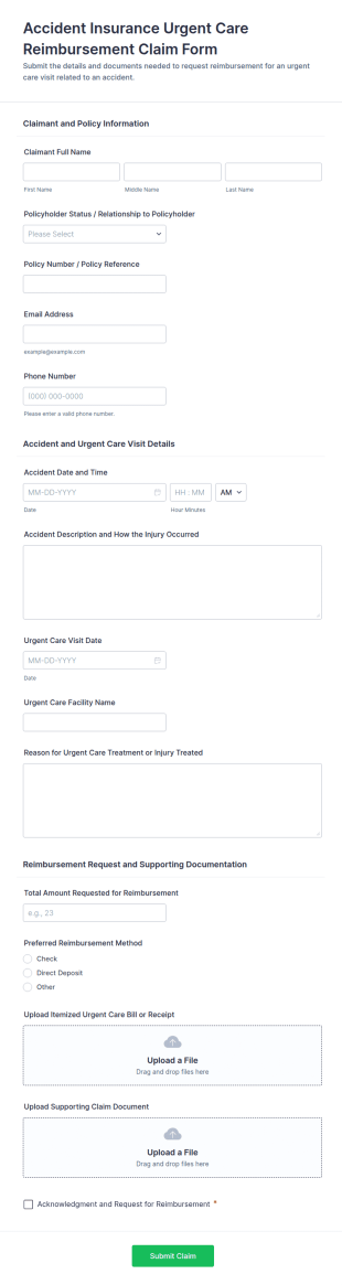 Accident Insurance Urgent Care Reimbursement Claim Form Template
