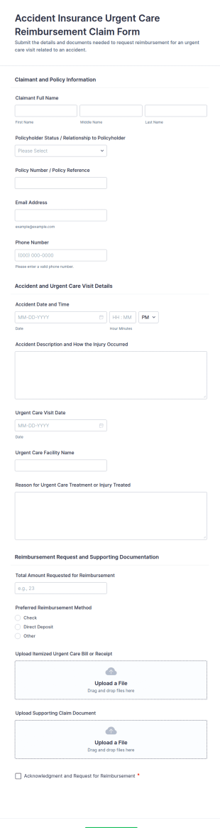 Accident Insurance Urgent Care Reimbursement Claim Form Template